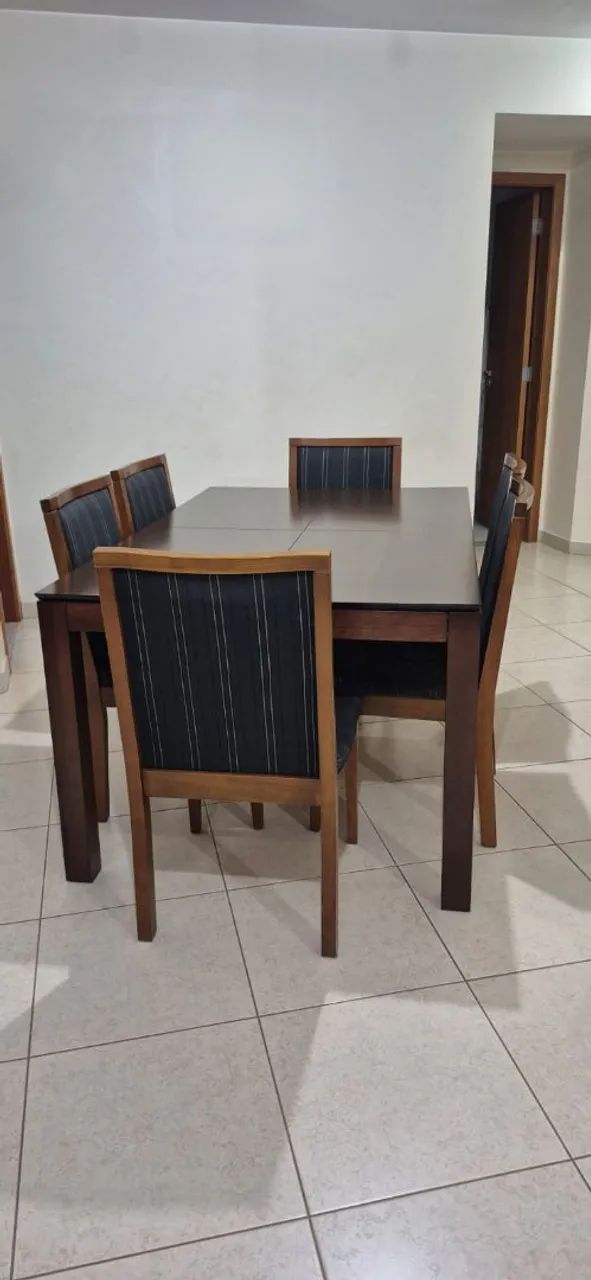Solid Brown Wood Dining Table with 6 Chairs65105016632065121
