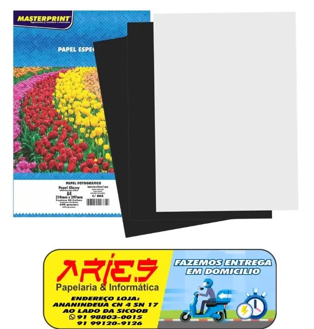 PAPEL FOTO GLOSSY COM IMÃ MASTERPRINT A4 05 FOLHAS 690G