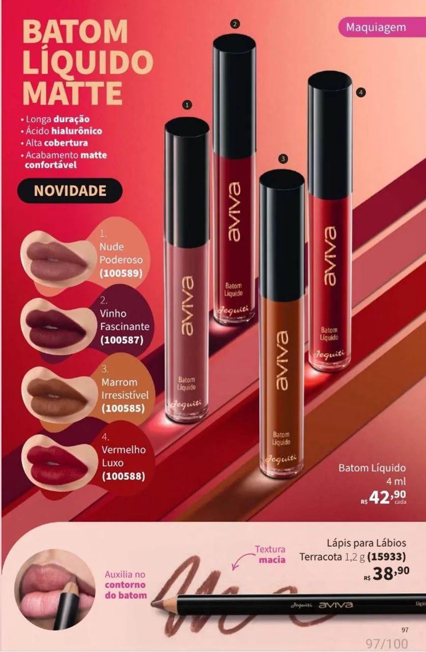 Batom Líquido Aviva " Longa Duração " 4ml Diversos