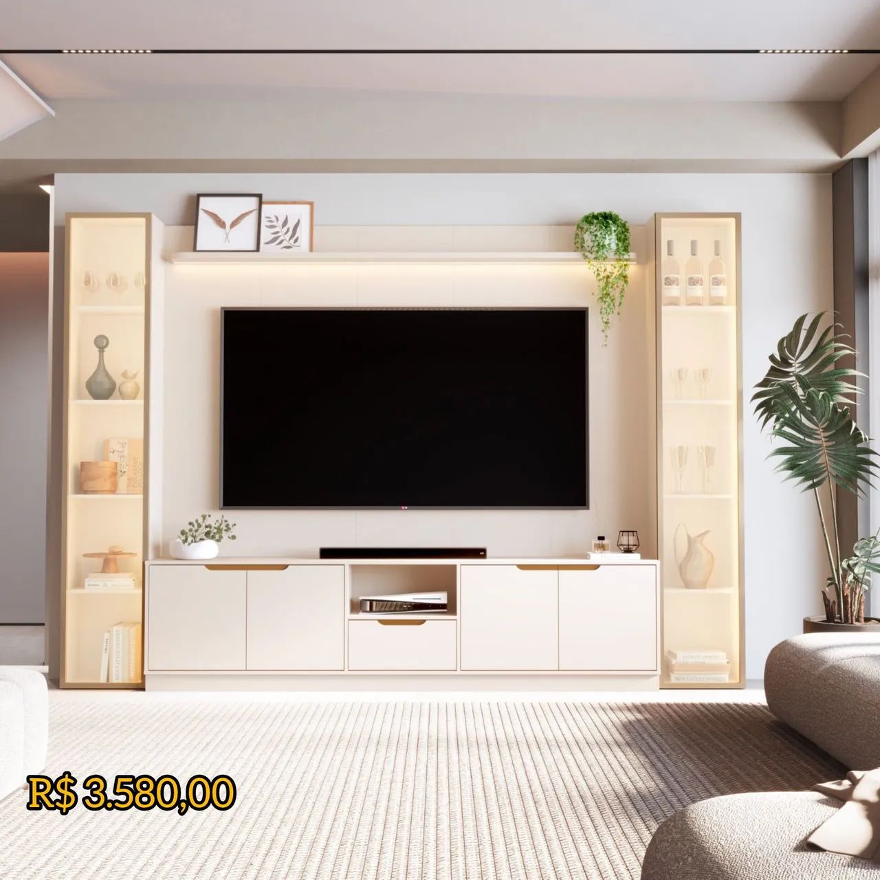 Painel Modular Tucumã com 2 tores e Rack completo off white  - Foto 2