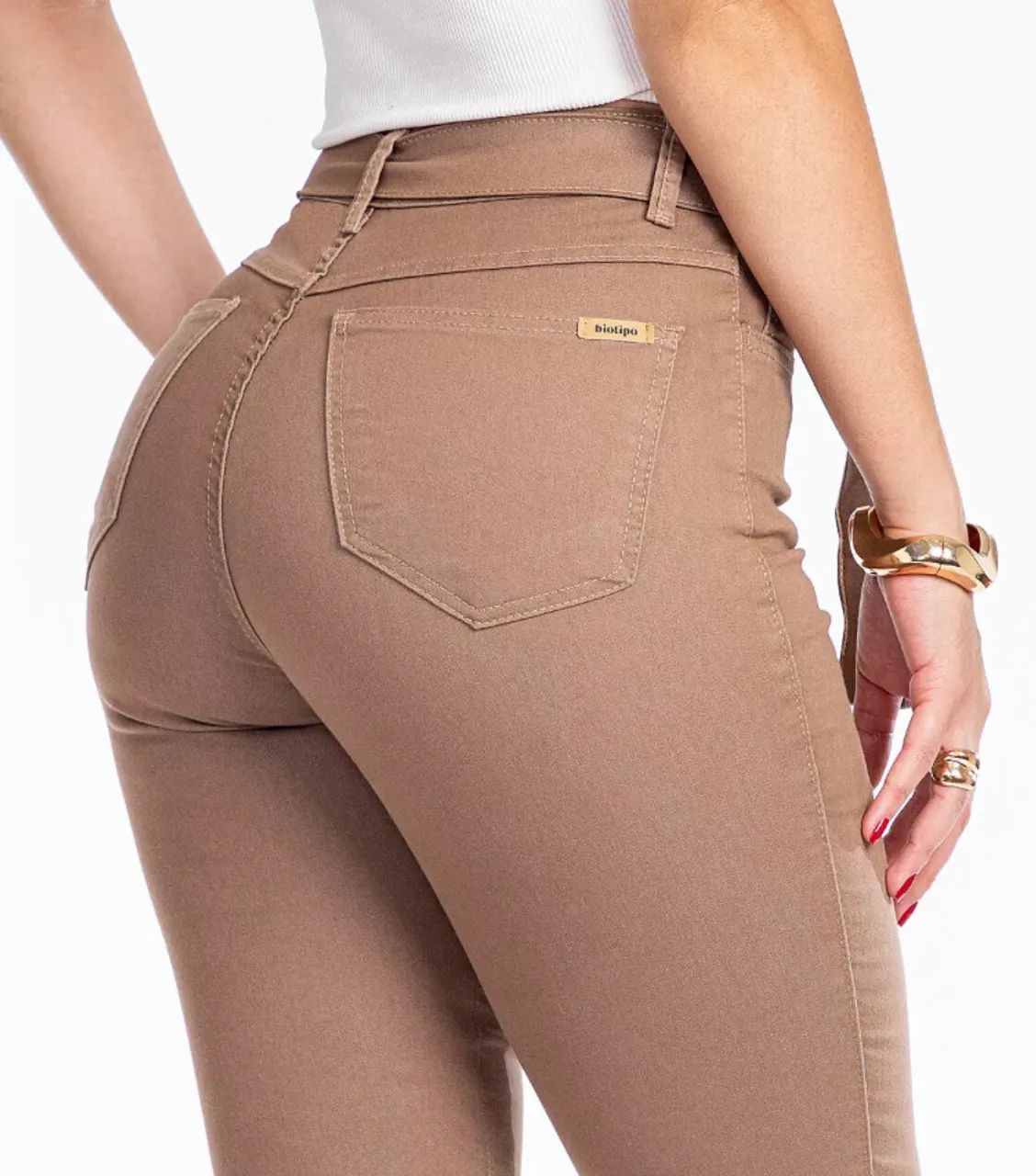 Calça mom Jeans Feminina Bege 