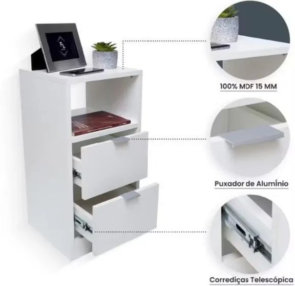 Mesa de Cabeceira Criado Mudo MDF Branco  - Foto 3