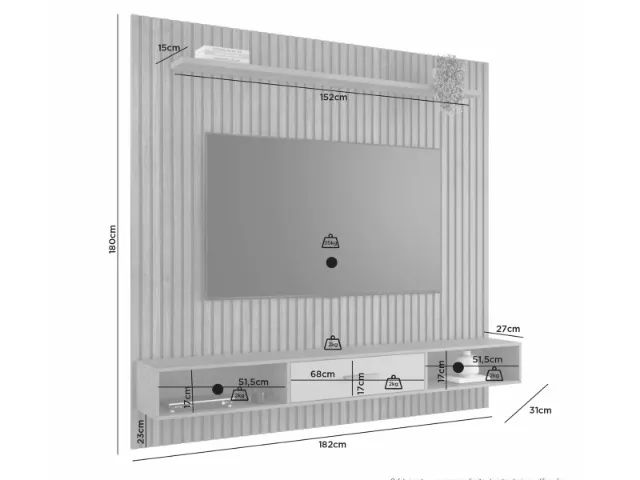 Painel Suspenso P/TVs Até 65 Polegadas Ripado 1.82M. Produto Novo Direto de Fábrica. - Foto 4