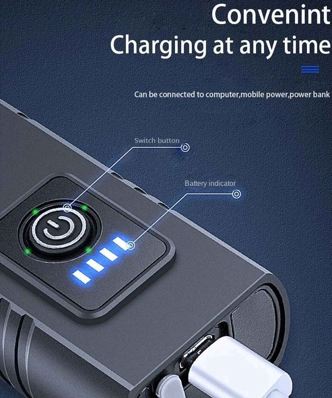 Farol de Bicicleta 2 LEDs, Recarregável com 6 modos e Indicador de Carga - Foto 3