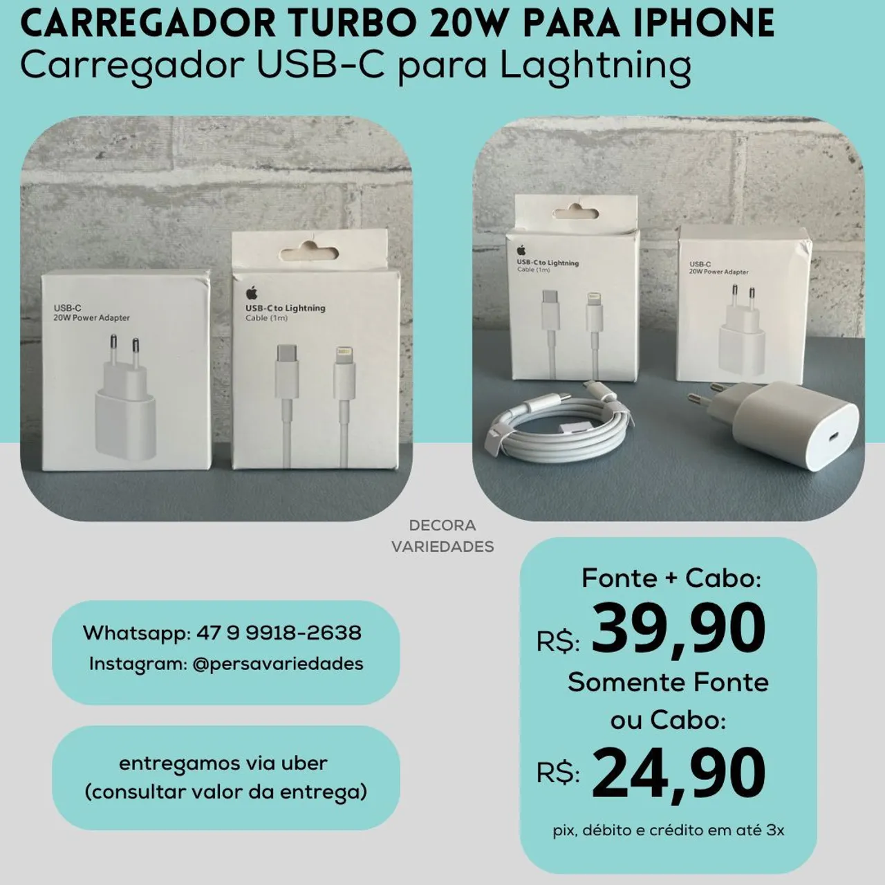 Carregador completo turbo iphone novo