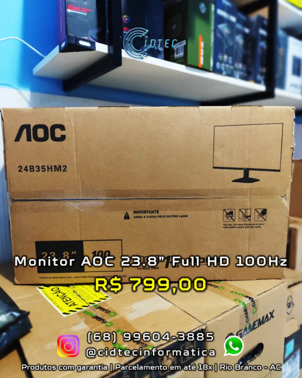 Monitor Gamer AOC 23.8" Full HD, 100Hz