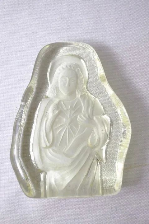 Antigo e raro Sagrado Coração de Jesus placa sacra Bloco de cristal translucido *Descrição - Foto 2