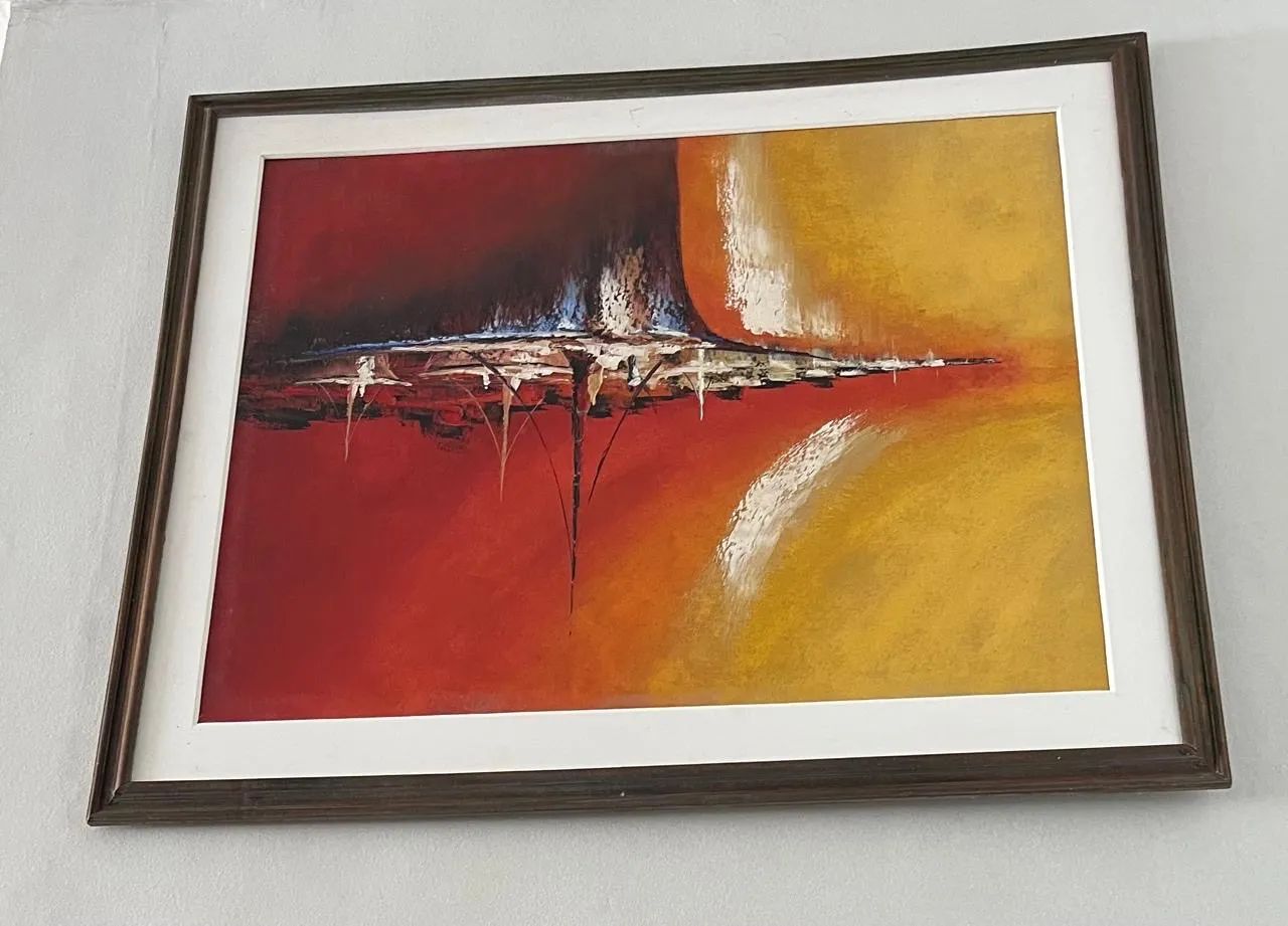 Lindo Quadro a Óleo Grande Original de Rossi - Arte abstrata tela sobre oleo com barcos - Foto 3