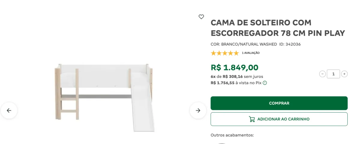 CAMA DE SOLTEIRO COM ESCORREGADOR TOKSTOK