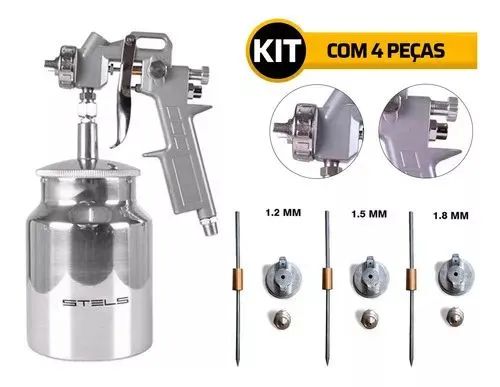 pistola de alta pressão pito 1.2 1.5 1.8 mm kit com 4 peças de estoque