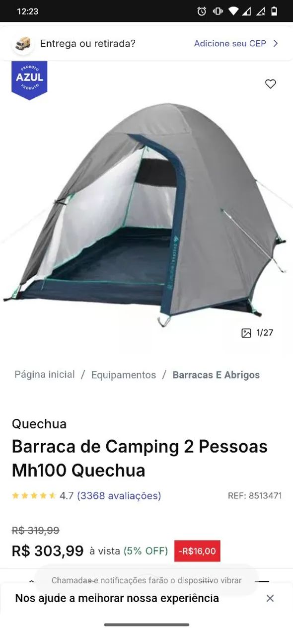 Barraca de Camping 2 Pessoas Mh100 Quechua<br>Barraca de Camping 2 Pessoas Mh100 Quechua