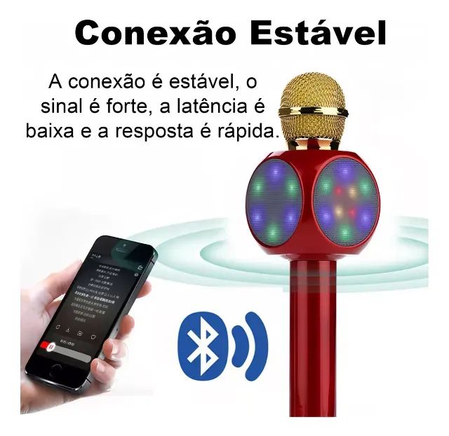 Microfone Bluetooth Sem Fio Karaoke Youtuber Luz Led Mk02