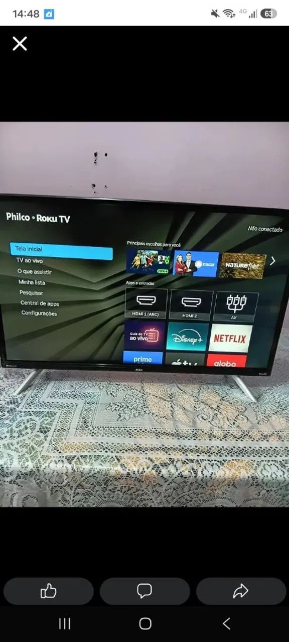Estou vendendo essa TV pilco sistema roku 32 polegadas em perfeito estado 