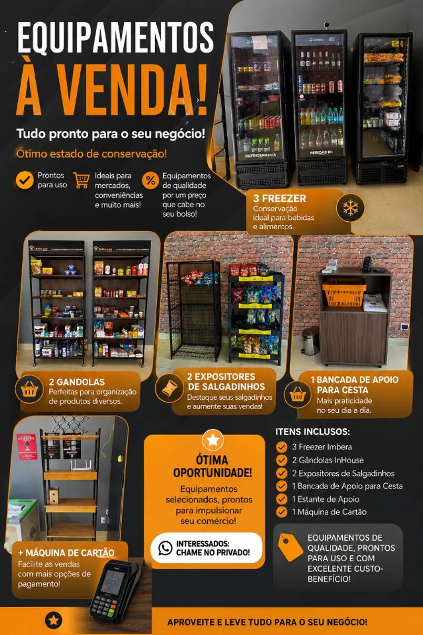 Equipamentos para Mercado - 3 Freezers Imbera + Gôndolas + Expositores