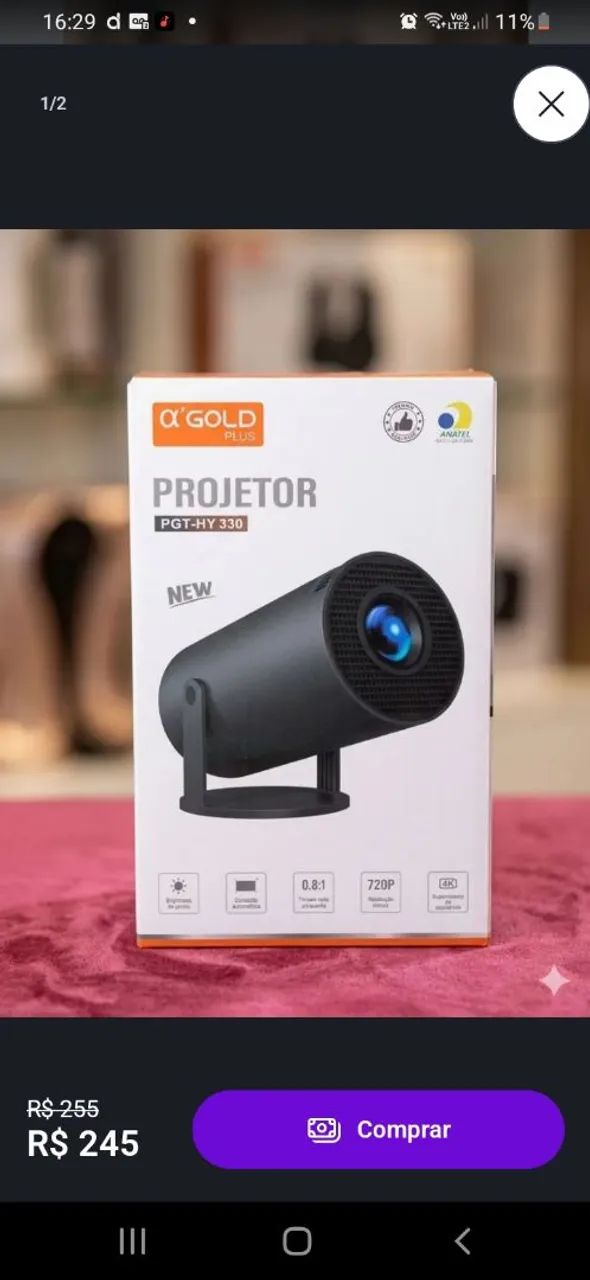 Projetor pgt-hy330 preto 