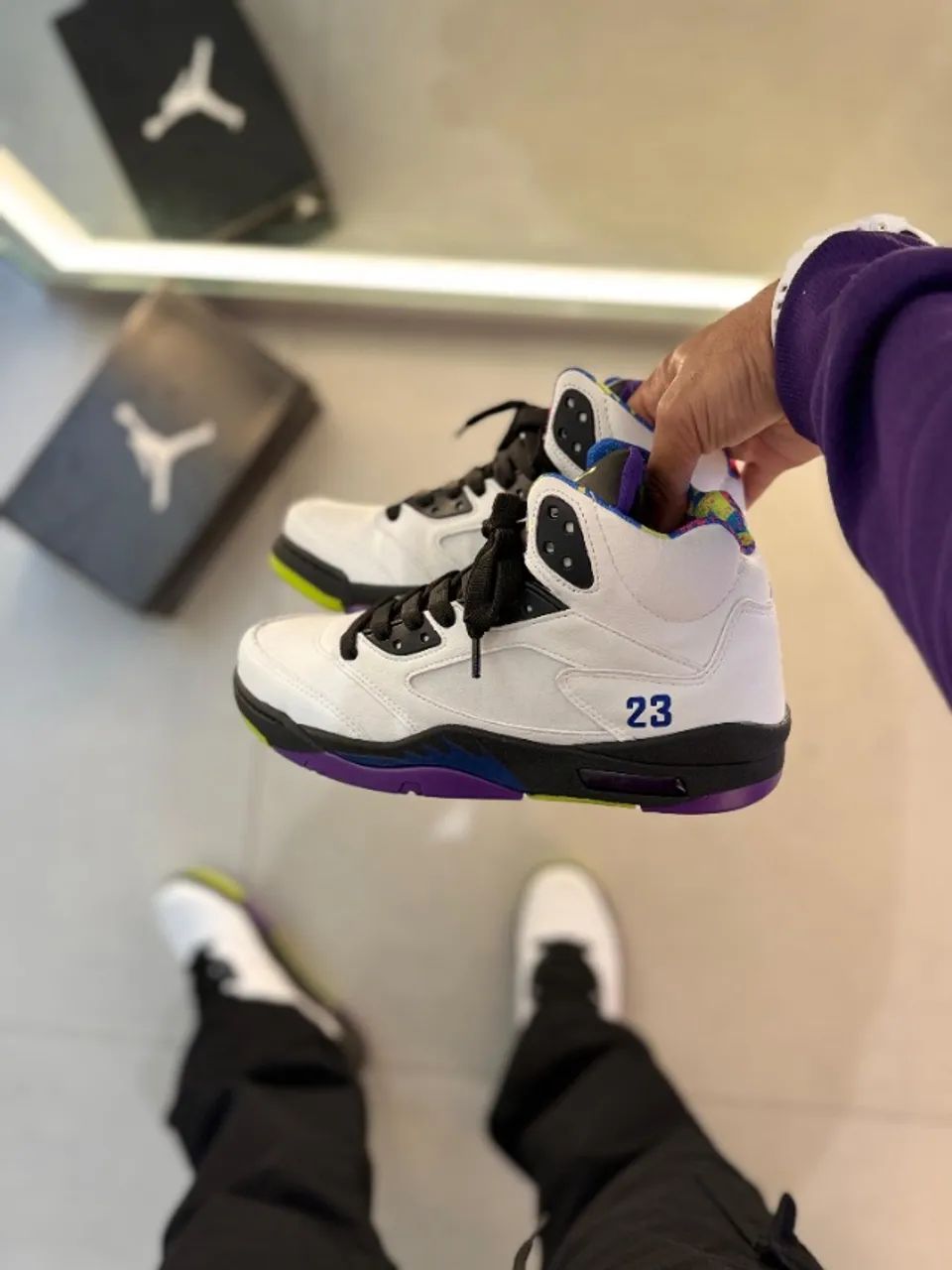Nike Air Jordan 5 Retro Refletivo Branco/Roxo Premium Masculino - Foto 3