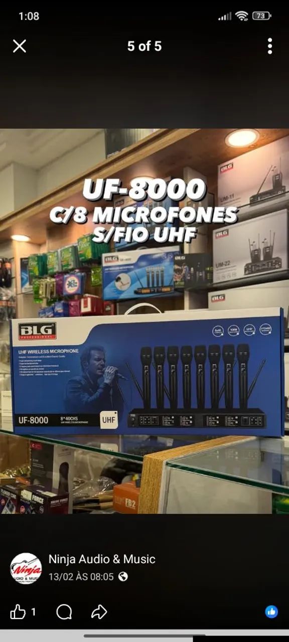 Kit Microfone Sem Fio com 8 Bastões BLG UF-8000