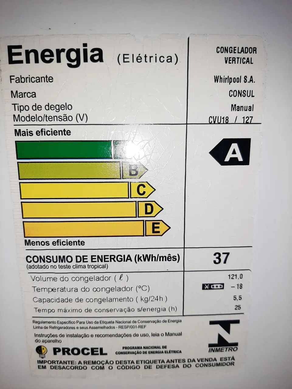 venda de 1 freezer consul branco pequeno 121 litros - Foto 3