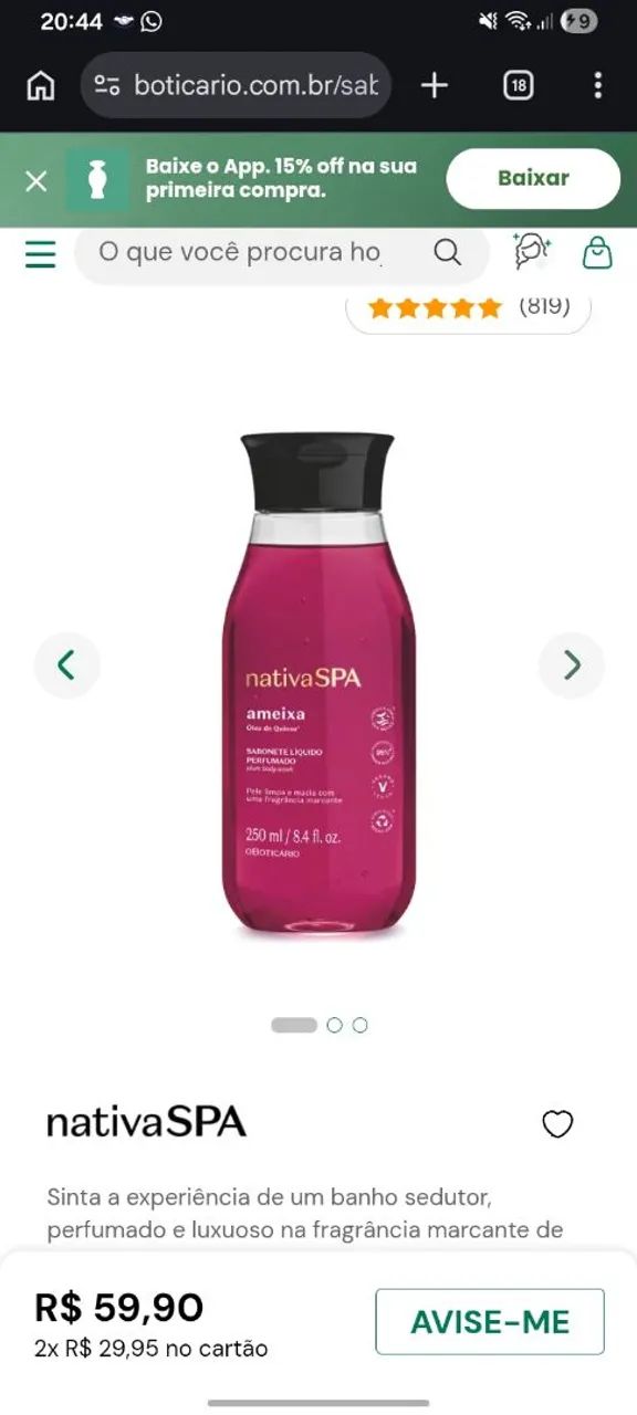 Sabonete liquido nativa spa 