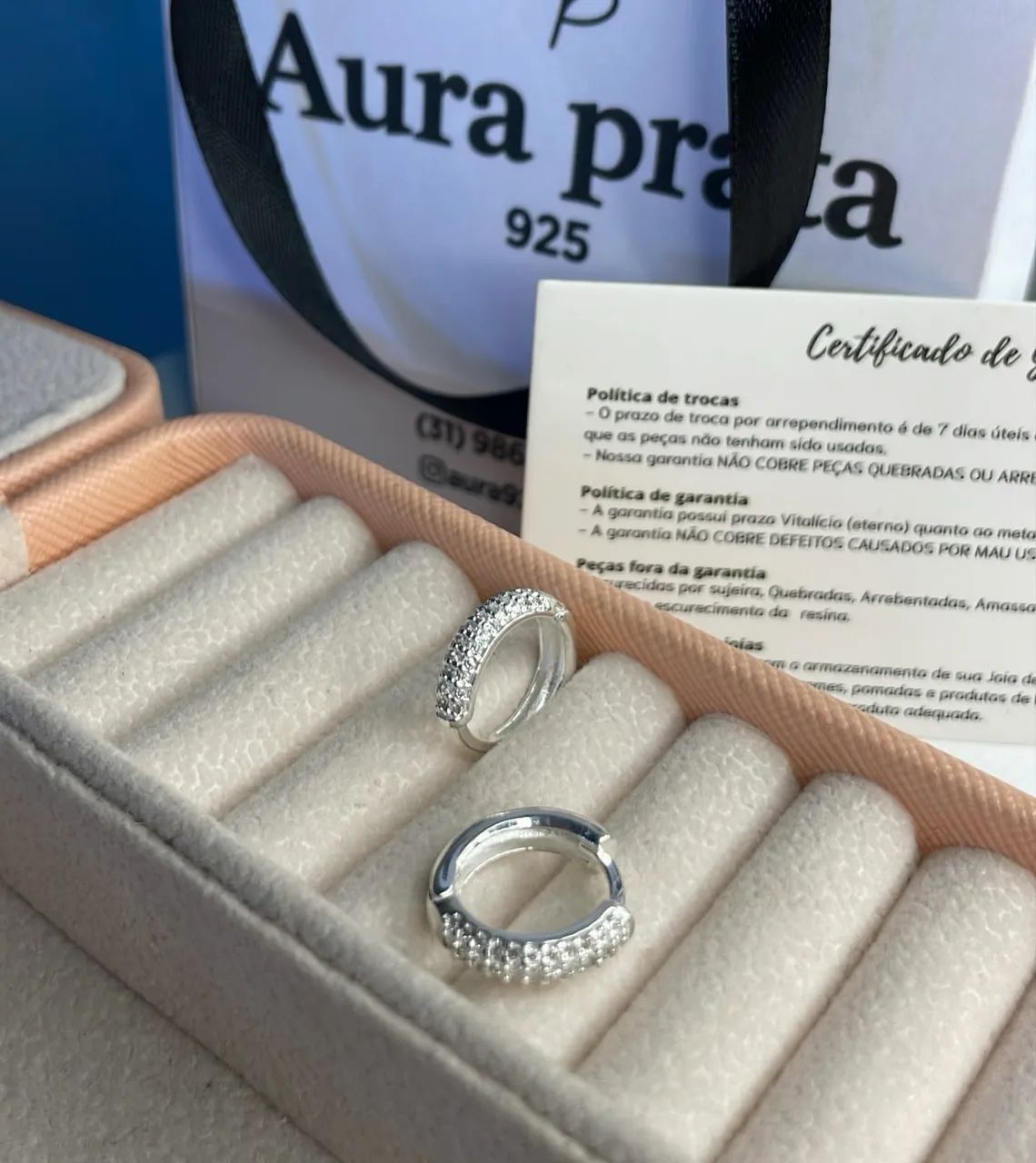 Argola cravejada prata 925 - Foto 3