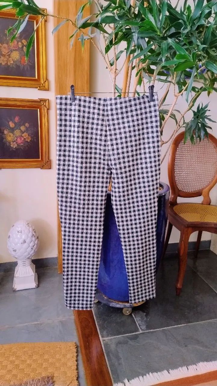 Calça Xadrez P&B da Zara - Foto 3