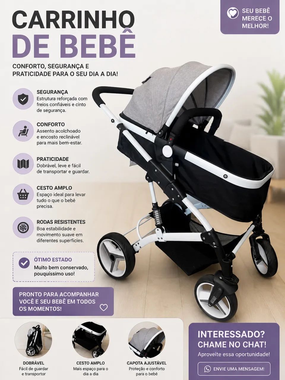 Vende - se carrinho de bebê super conservado com pouco uso 