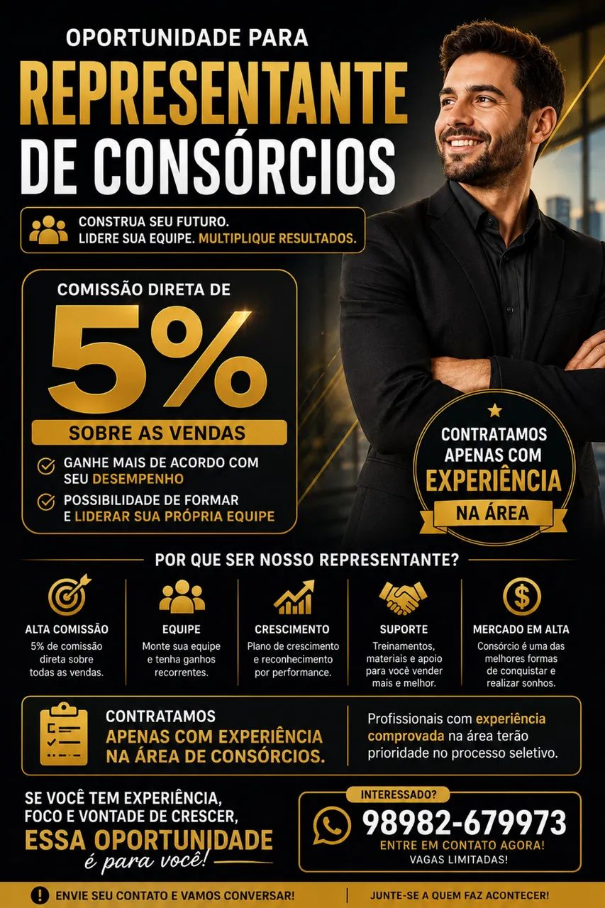 Vaga para Representante comercial de consórcio 