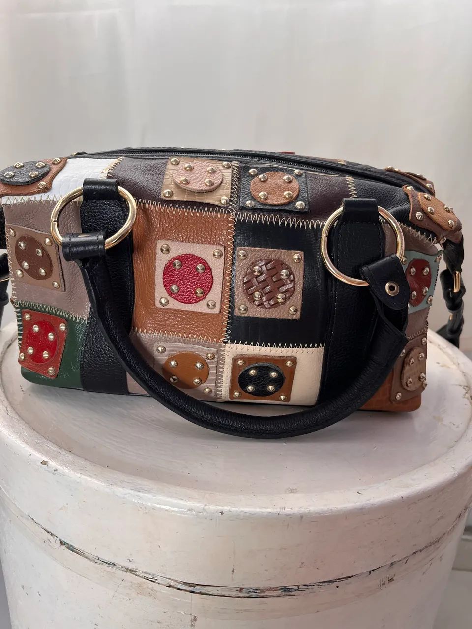 Bolsa baú patchwork couro legítimo Caborely $280 - Foto 3