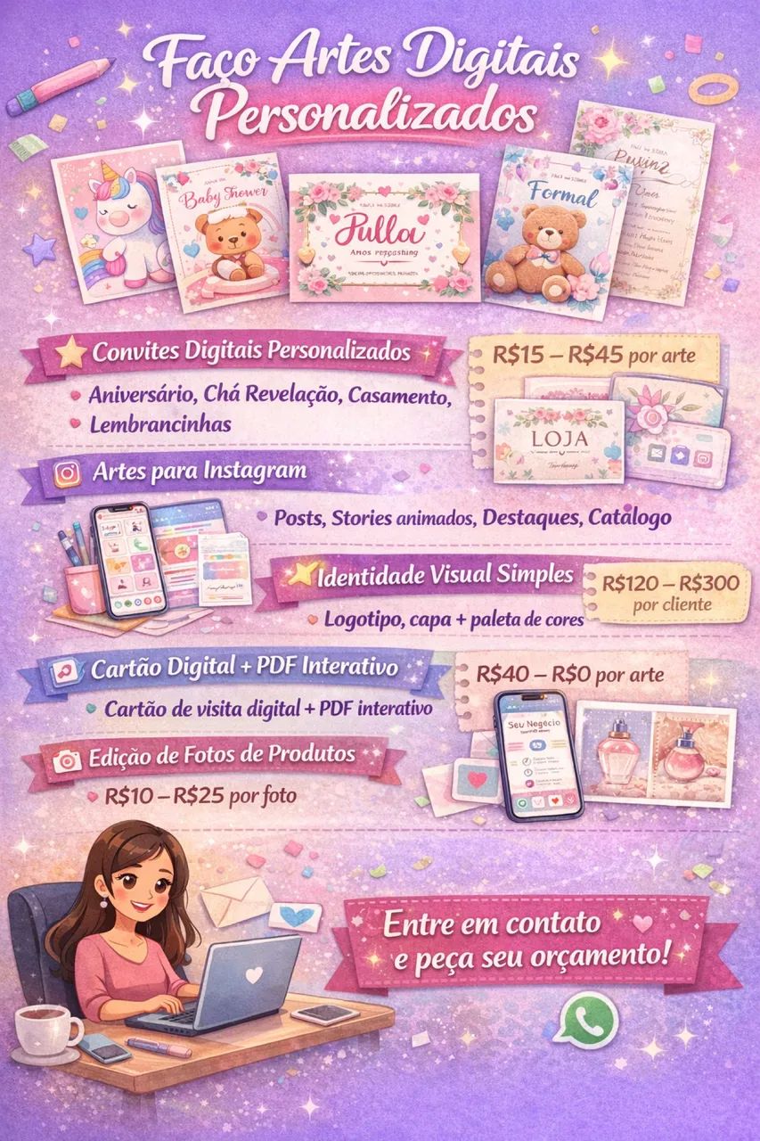convites, artes, identidade visual simples, cartão digital em pdf e muito mais...