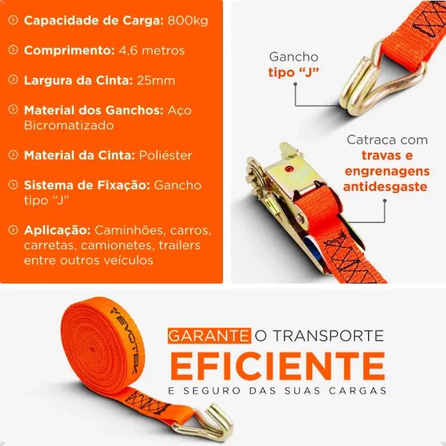 Cinta Catraca Amarração Carga 800kg 4,6 Metros - Foto 3