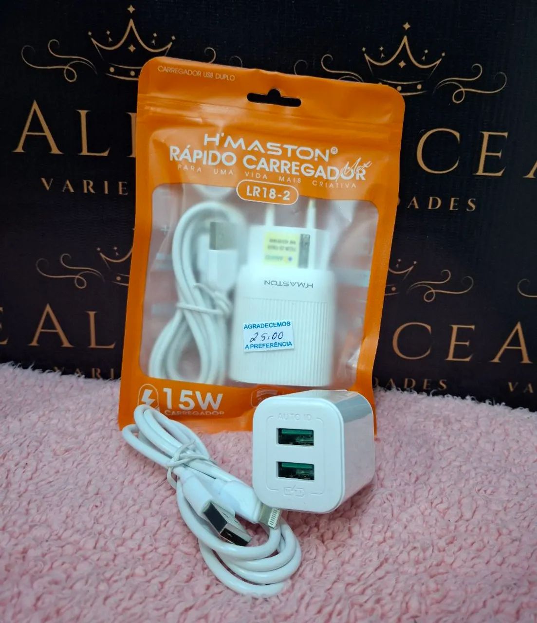 Carregador de iPhone USB 15w completo 