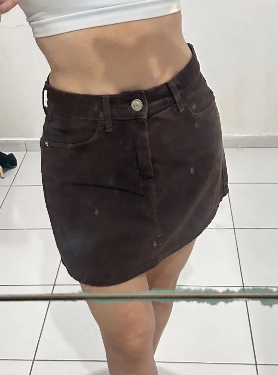 Minissaia jeans marrom 36 pool  - Foto 3