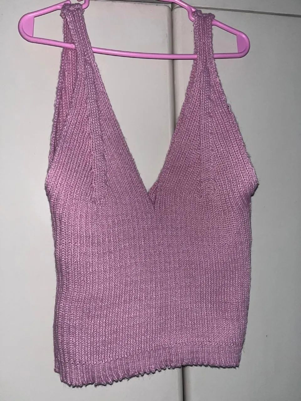 Blusa/cropped tricô rosa claro