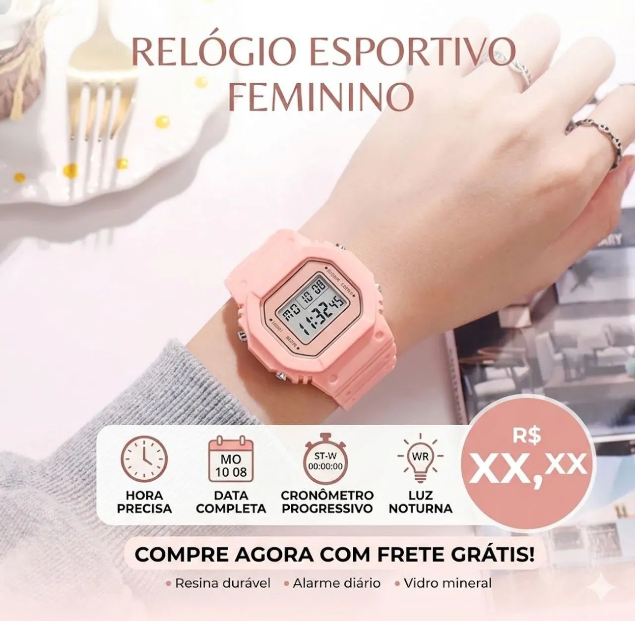 Relógio digital esportivo feminino