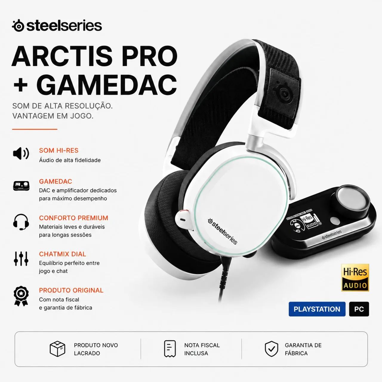 SteelSeries Arctis Pro + GameDAC Branco | Novo Lacrado | NF Amazon
