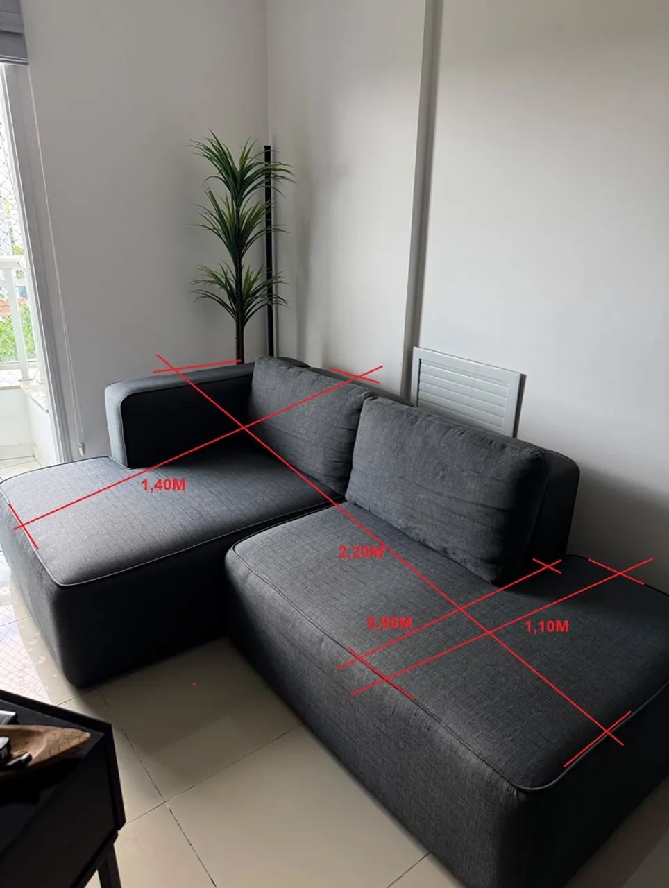 Sofá modulado fabricado sob medida tecido linho 
