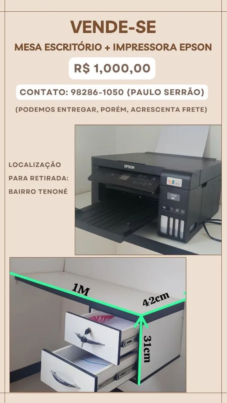 Impressora MULTIFUNCIONAL EPSON L4260. Acompanha a mesa com gavetas 