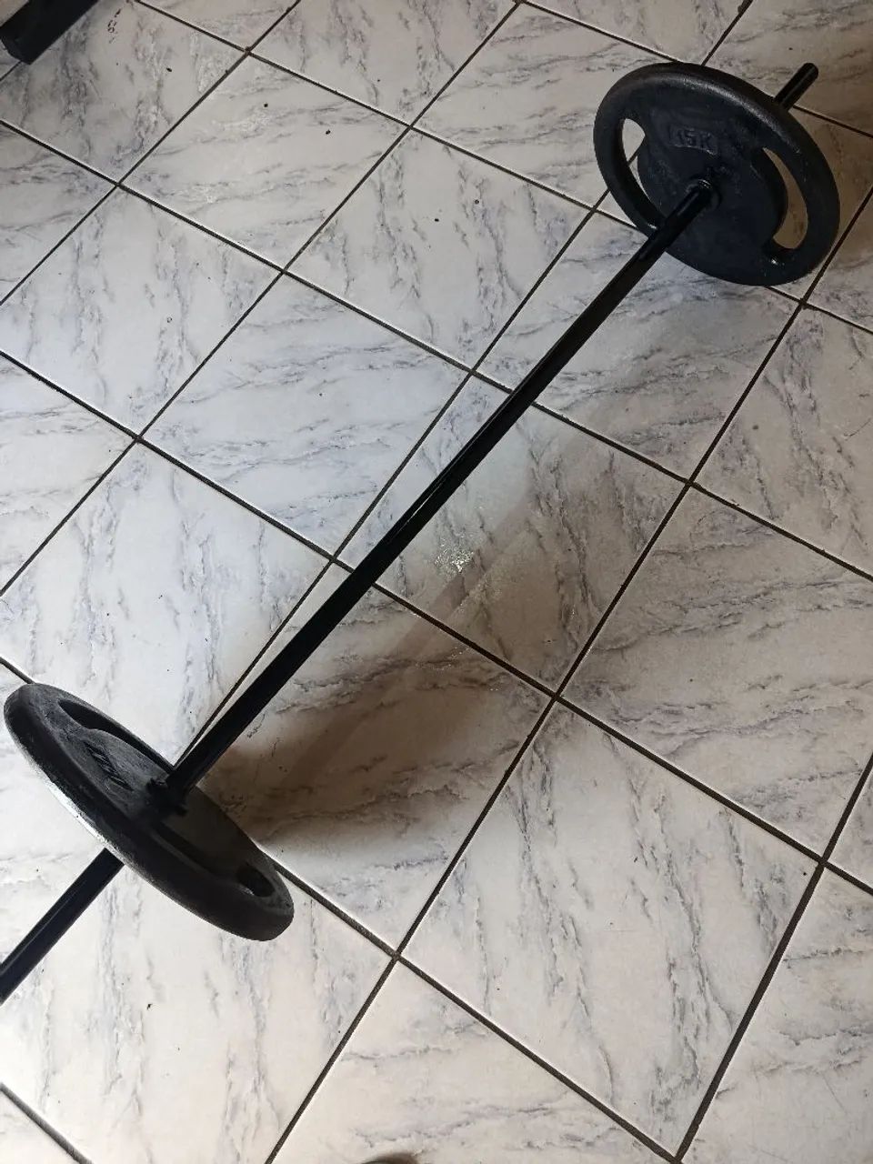 Barra com duas anilhas de 15 kilos  - Foto 2