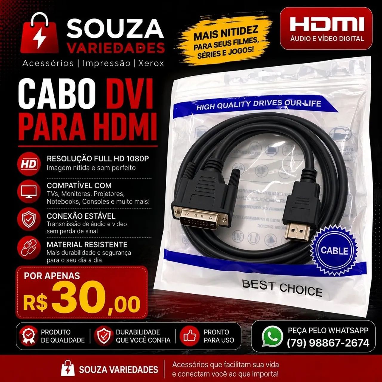 Cabo DVI/HDMI 