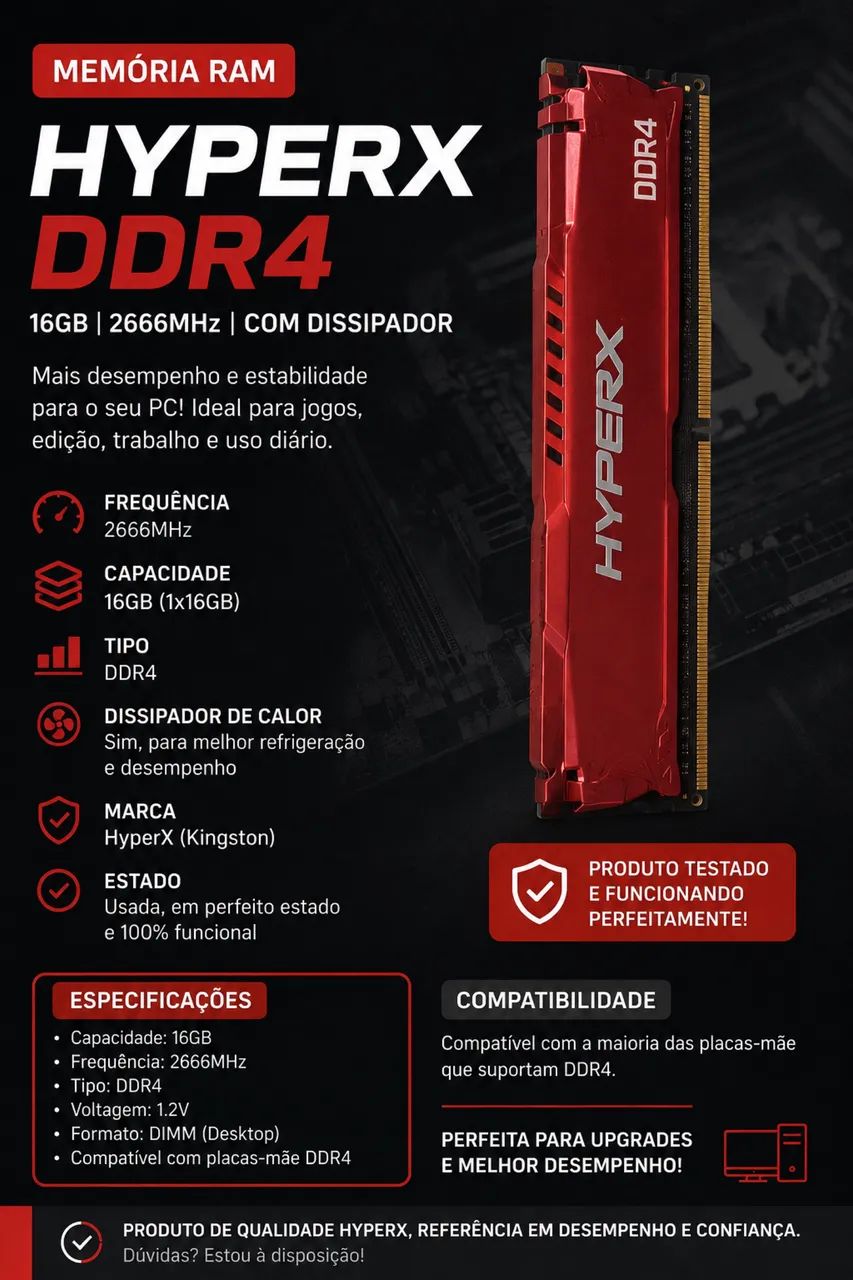 Memória ram 16gb hyperx 