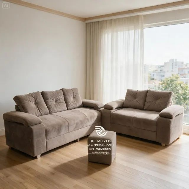 Sofá 2 e 3 Lugares Braço Fofão Suede Avelã D33 Premium - Foto 5