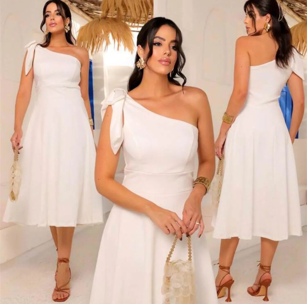 Vestido Branco Noiva 1 ombro laço