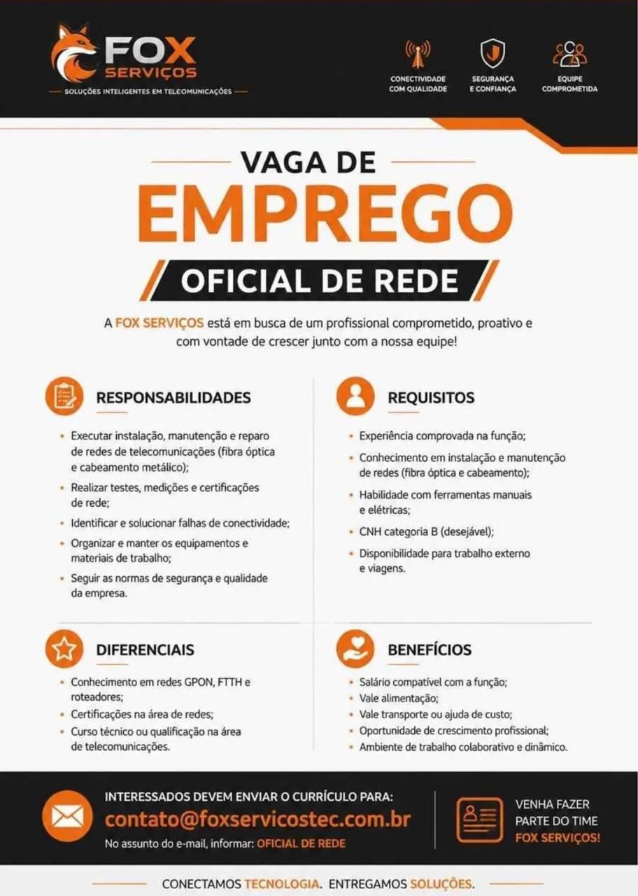 VAGA PARA TÉCNICO COM EXPERIÊNCIA 
