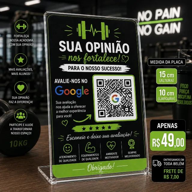 Placa Google Avaliação QR Code em Acrílico 15x10 cm | Personalizada | R$ 49 - Foto 2