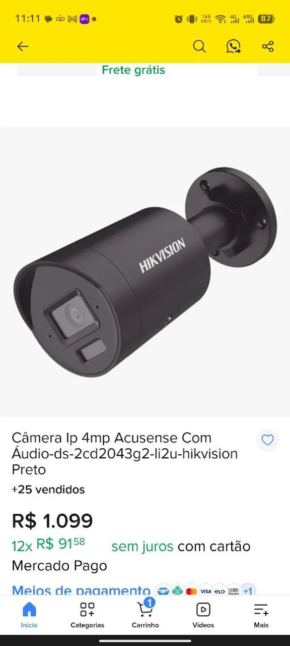 Câmera hikvision 4 mp