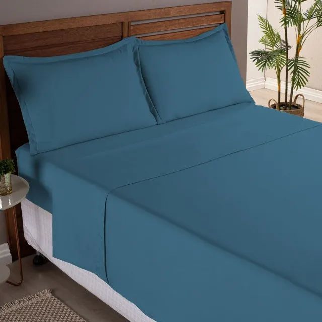 Jogo de Cama 4 Pçs Queen Azul Marinho