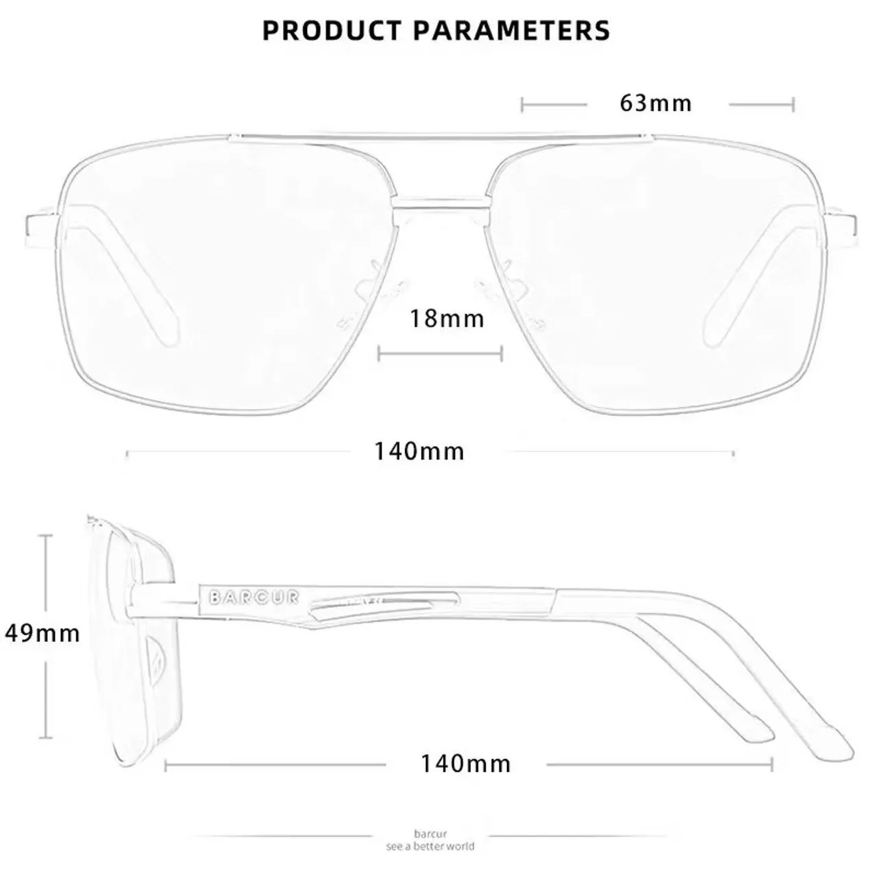 Óculos de Sol Barcur BC8035 Estilo Piloto Lentes Polarizadas  - Foto 4
