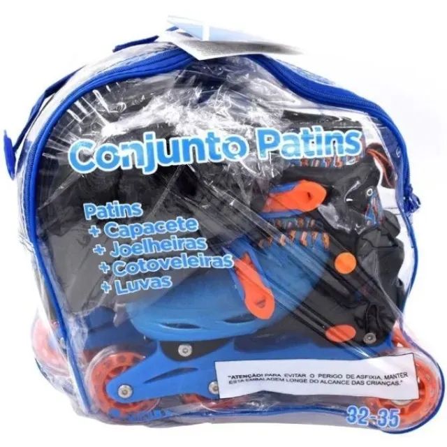 (Novo) Patins Infantil 4 Rodas Ajustável com Kit de Proteção 32-35 Azul - brink+ - Foto 3