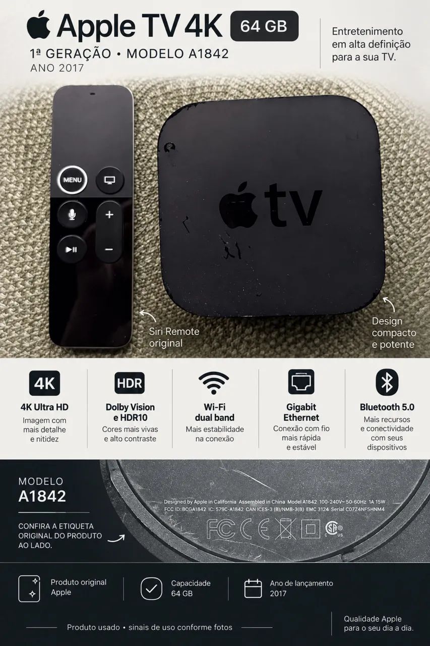 Apple TV 4K 1ª GERAÇÃO  64 GB