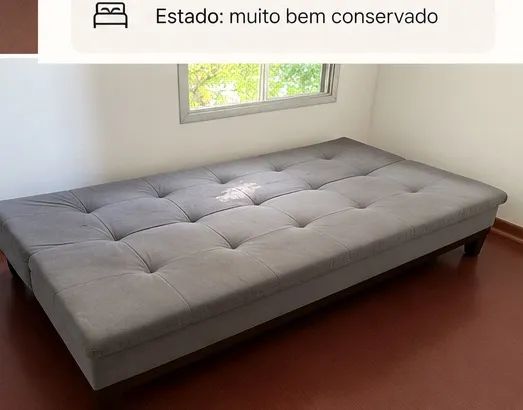 Sofá-Cama Cinza em Suede - Muito Conservado - Foto 3